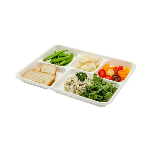 可生物降解甘蔗渣餐厅食品外卖 5 份托盘