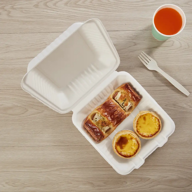 可生物降解外卖一次性翻盖甘蔗渣食品 8' x 8' 1-C 盒
