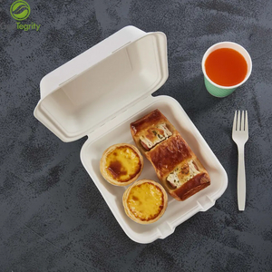 可生物降解甘蔗渣食品外卖蛋糕汉堡 8' x 8' 铰链容器