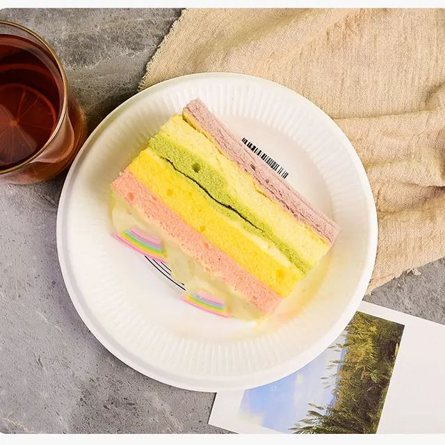 100% 可堆肥一次性感恩节甘蔗纸食品盘 8 英寸罗纹盘白色甘蔗渣纸浆容器