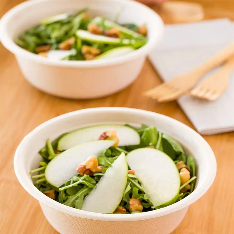 热销环保 32 盎司（950 毫升）碗一次性圆形食物碗可生物降解无毒一次性纸甘蔗渣外卖沙拉食物碗