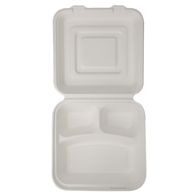 甘蔗渣纤维餐具食品容器可生物降解甘蔗可堆肥翻盖竹蔗渣纸浆定制包装