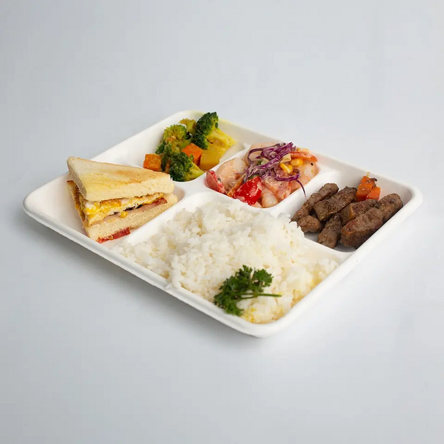 可生物降解餐厅可堆肥肉类甘蔗渣冷冻食品 5 格托盘