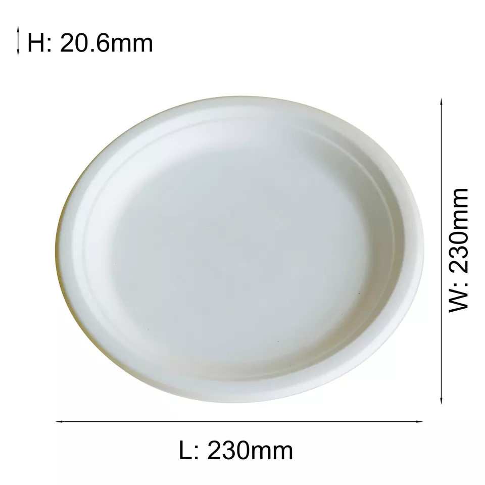 不含 PFAS 一次性可生物降解甘蔗渣纸浆模具蛋糕板圆形充电板