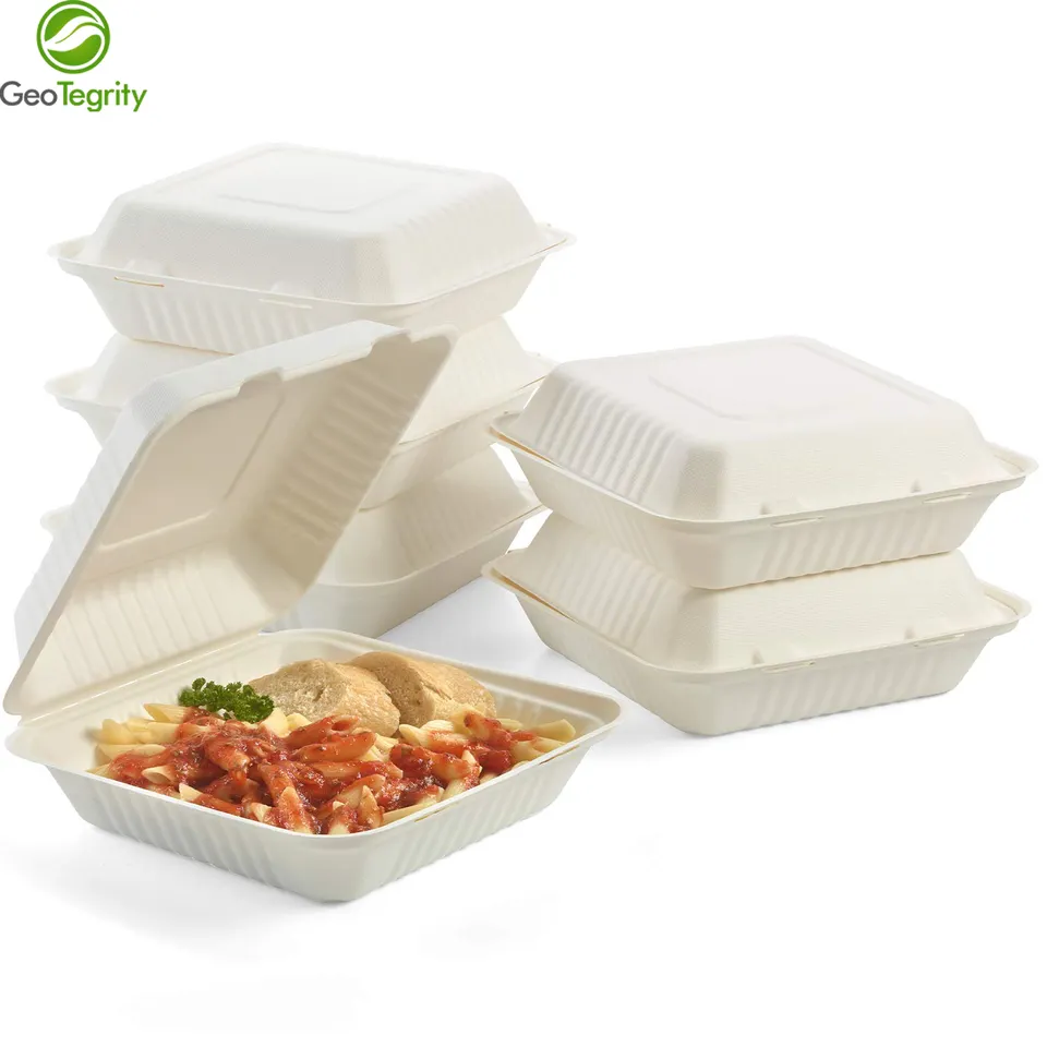 可生物降解甘蔗渣食品外卖蛋糕汉堡 8' x 8' 铰链容器