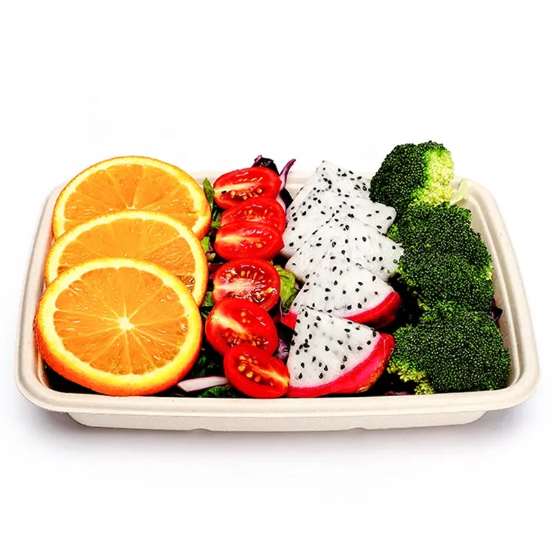 100% 可生物降解纸碗甘蔗浆甘蔗渣汤碗沙拉食品碗食品容器免费 1100 毫升长方形碗