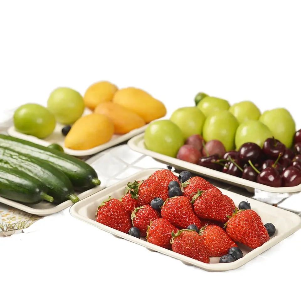 100% 可降解一次性甘蔗渣 8' x 6' x 1' 食品包装托盘