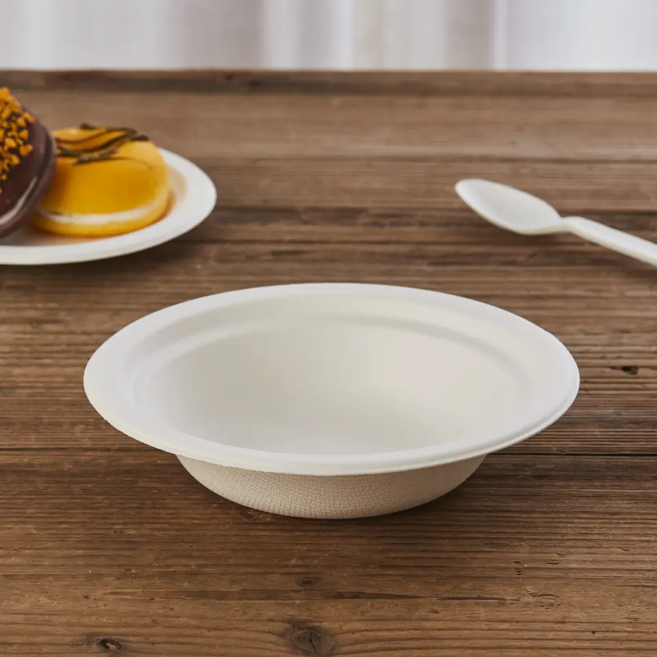 定制绿色快餐托盘纸浆餐具 14 盎司（400 毫升）100% 可堆肥可生物降解一次性甘蔗渣甘蔗纸碗