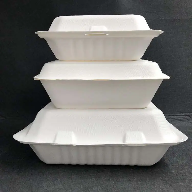 可生物降解甘蔗渣食品外卖蛋糕汉堡 8' x 8' 铰链容器