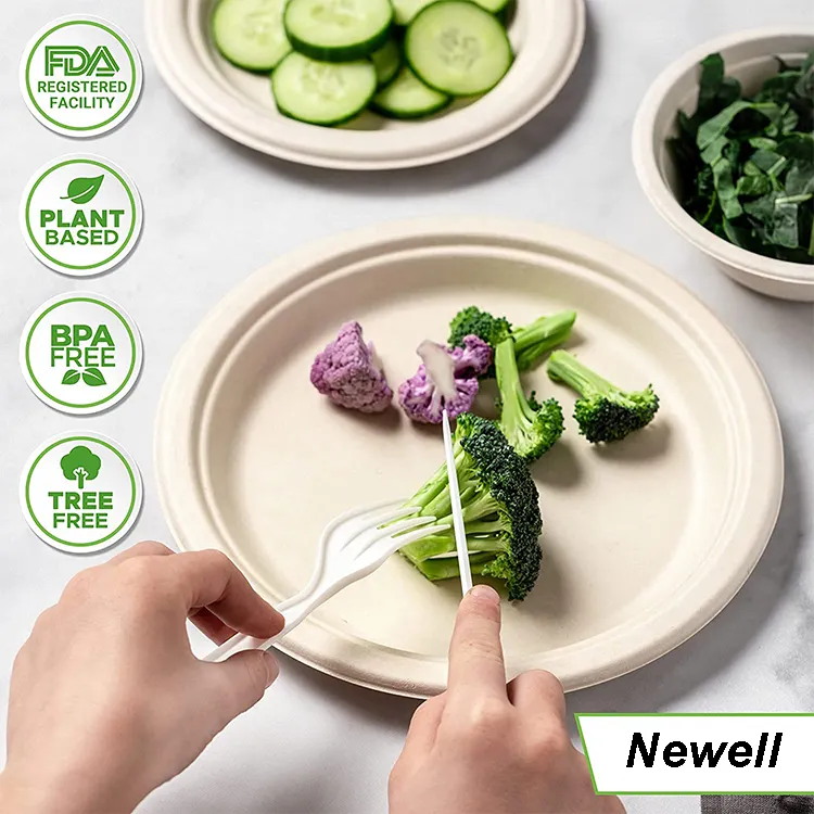 100% 可堆肥重型 6.75' 盘子环保一次性甘蔗可生物降解一次性纸圆盘