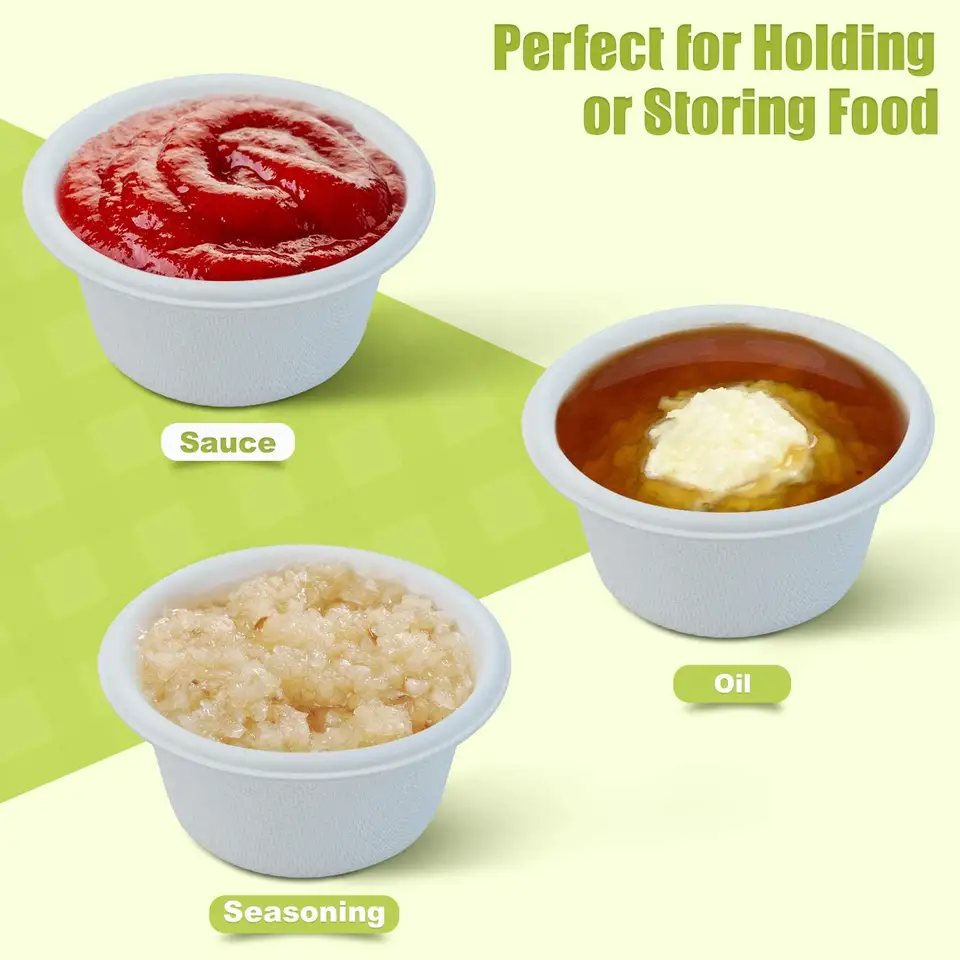 可生物降解甘蔗浆一次性快餐纸浆餐具家用户外烧烤酱 2 盎司（59 毫升）杯