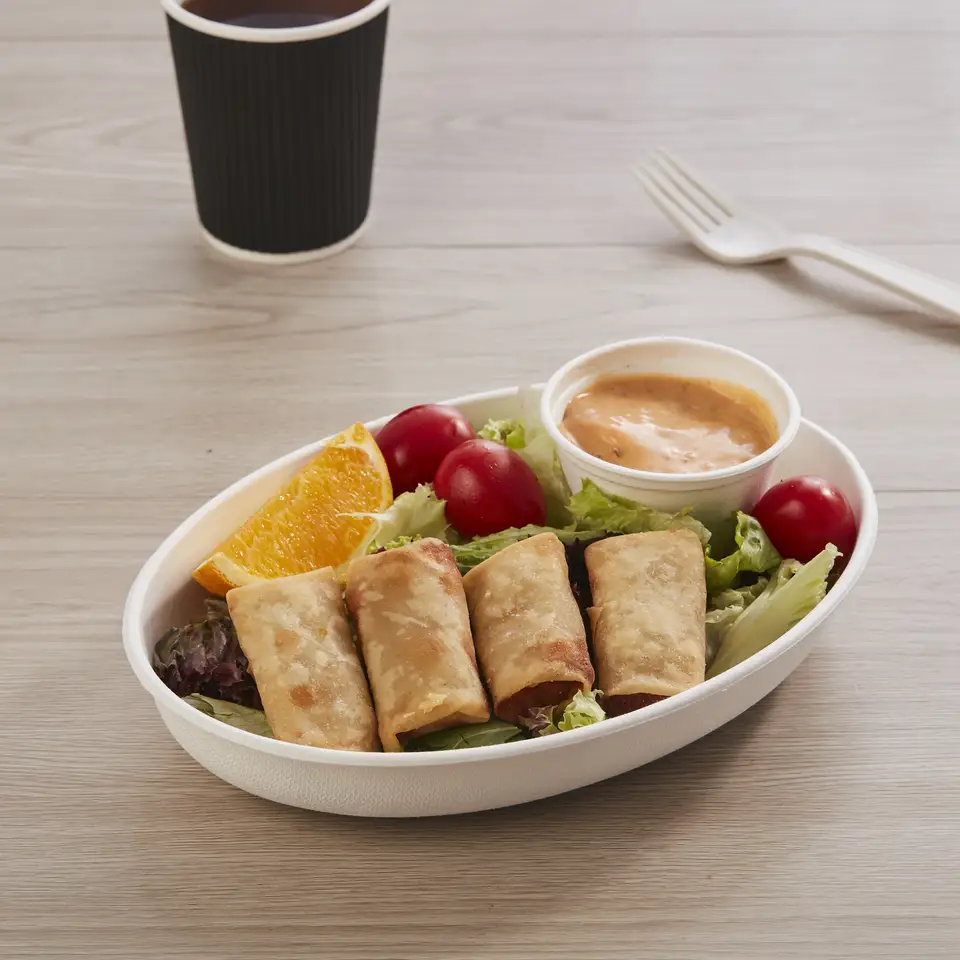 可生物降解一次性外卖食品容器汤杯 100% 甘蔗/甘蔗渣纸浆 26 盎司椭圆形碗带盖 