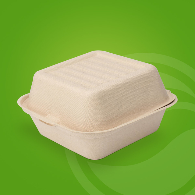 食品用甘蔗渣浆可生物降解铰链汉堡盒甘蔗一次性餐具