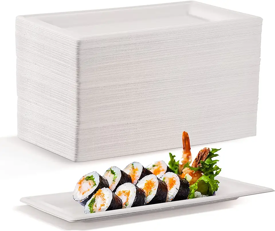 可生物降解食品包装一次性甘蔗渣浆 10' x 5' 矩形板。 